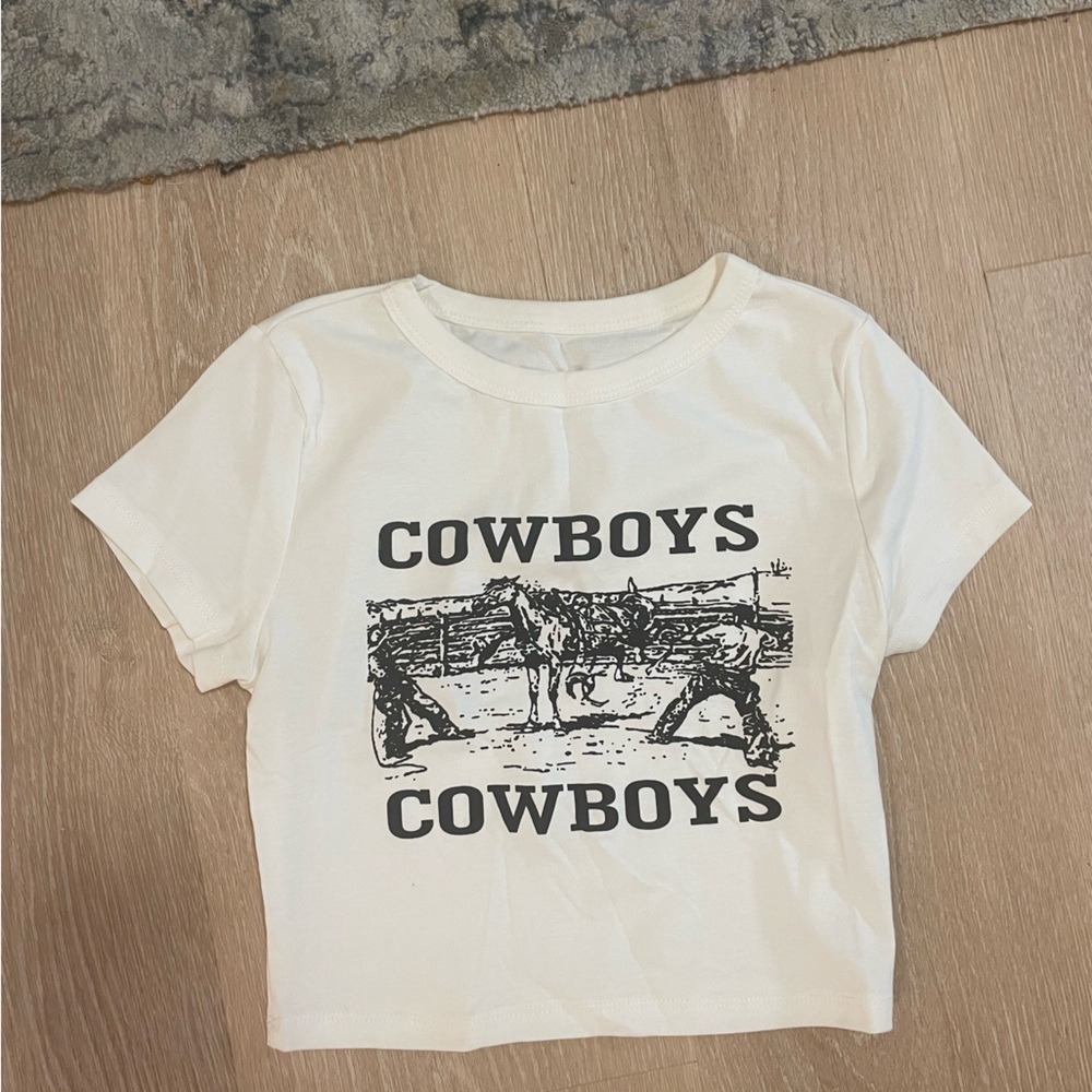 White "Cowboys" Cropped Graphic Tee